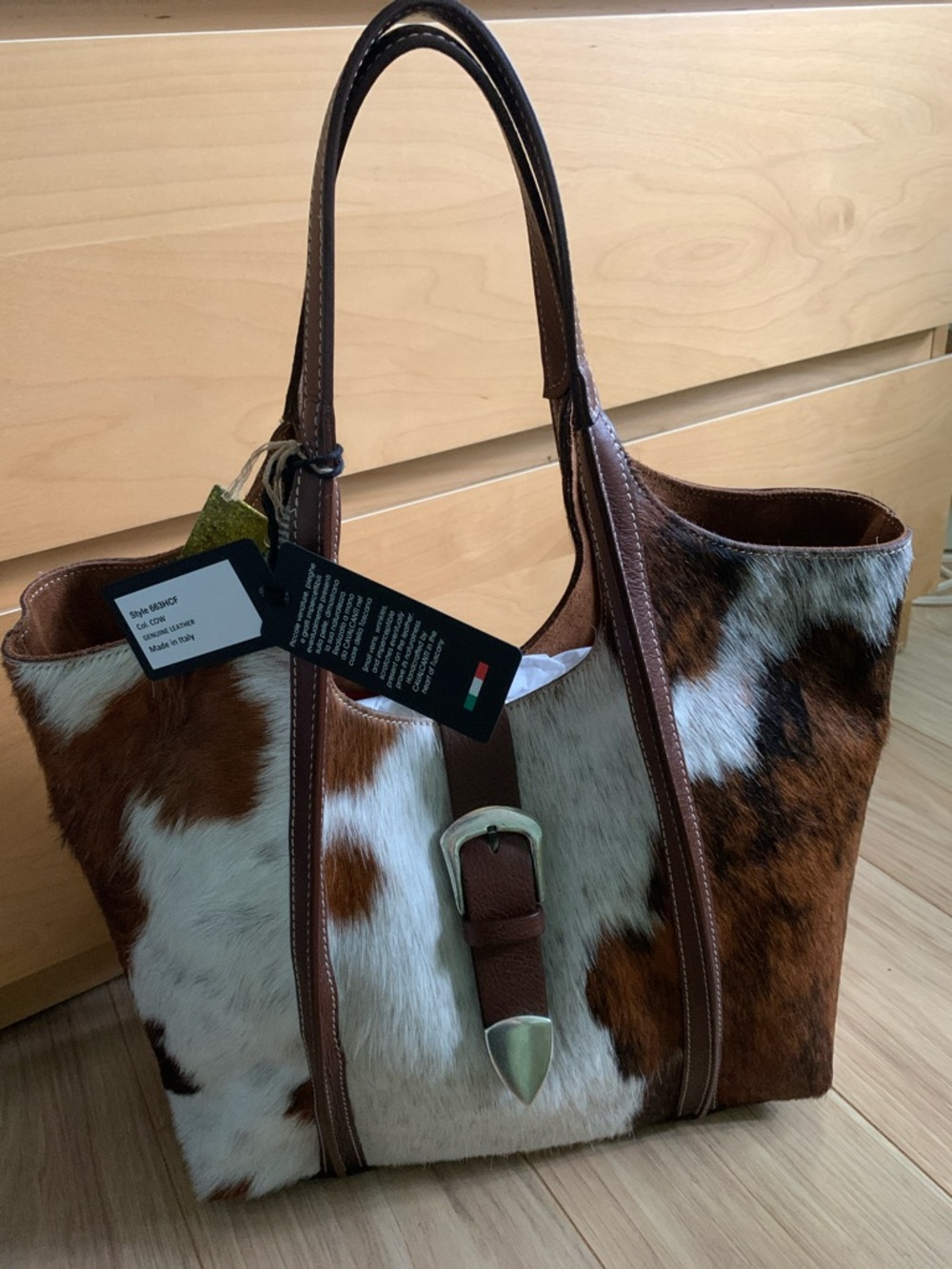 Cavalcanti Genuine Leather Tote Bag with Brown Trim